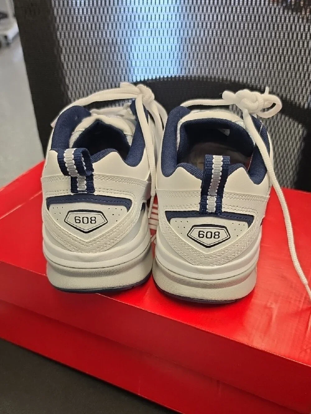 New Balance Men’s White and Navy Athletic Walking Sneakers